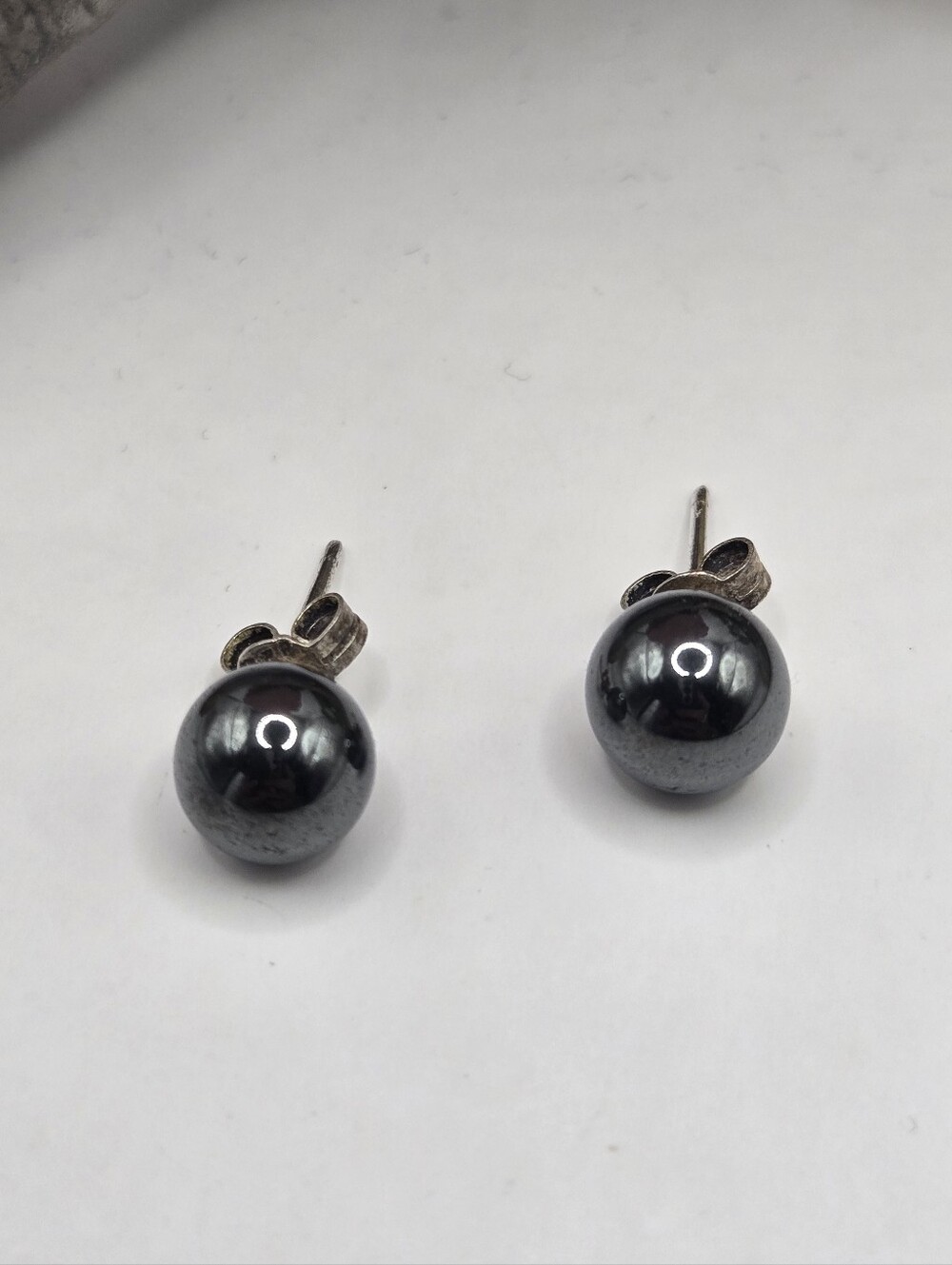 Sterling Silver Hematite Double Ball Stud Earrings - Women Jewelry